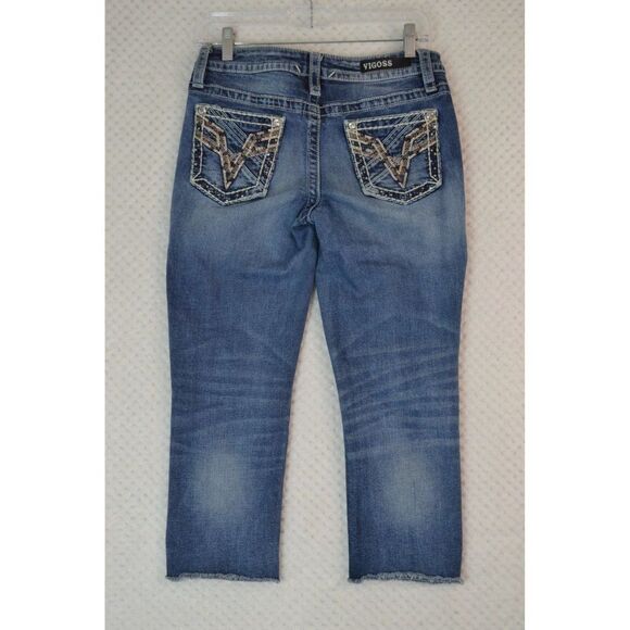 Vigoss Heritage Fit Women's 4 Medium Wash Distressed Denim Stretch Capris - Picture 10 of 16
